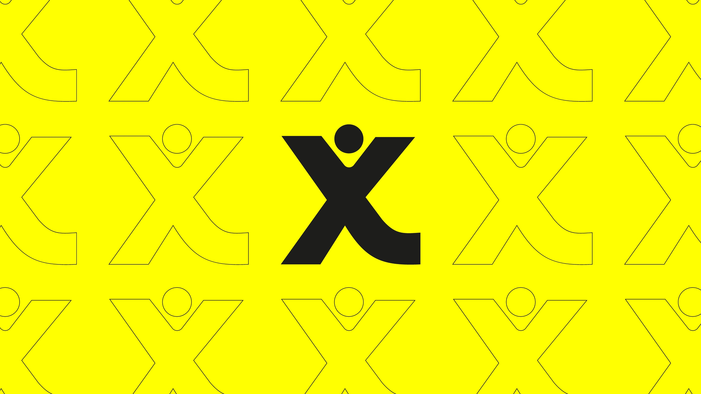 Símbolo da Elevyx em preto sobre fundo amarelo com padrão da marca