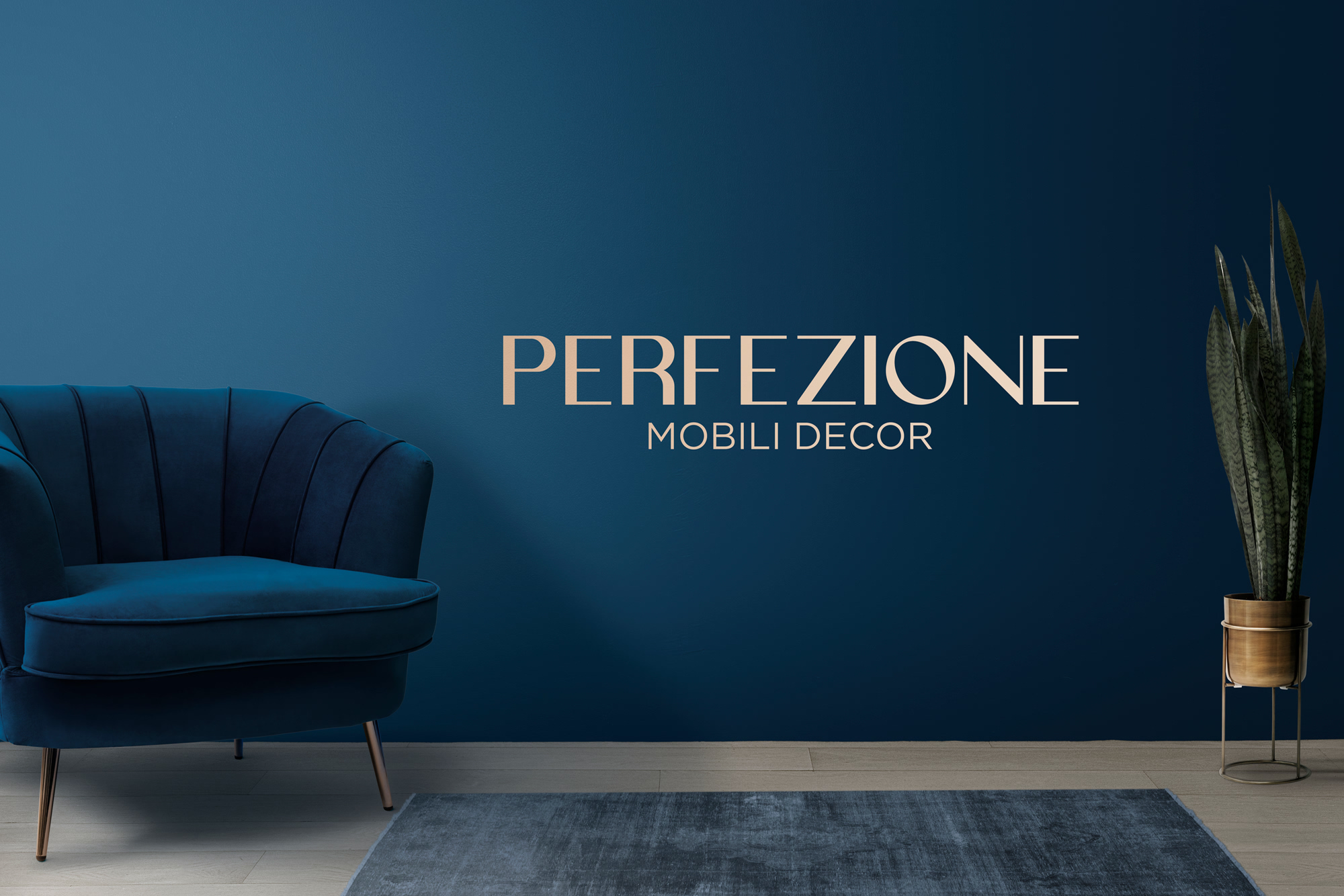 Parede com o logotipo da Perfezione Mobili Decor