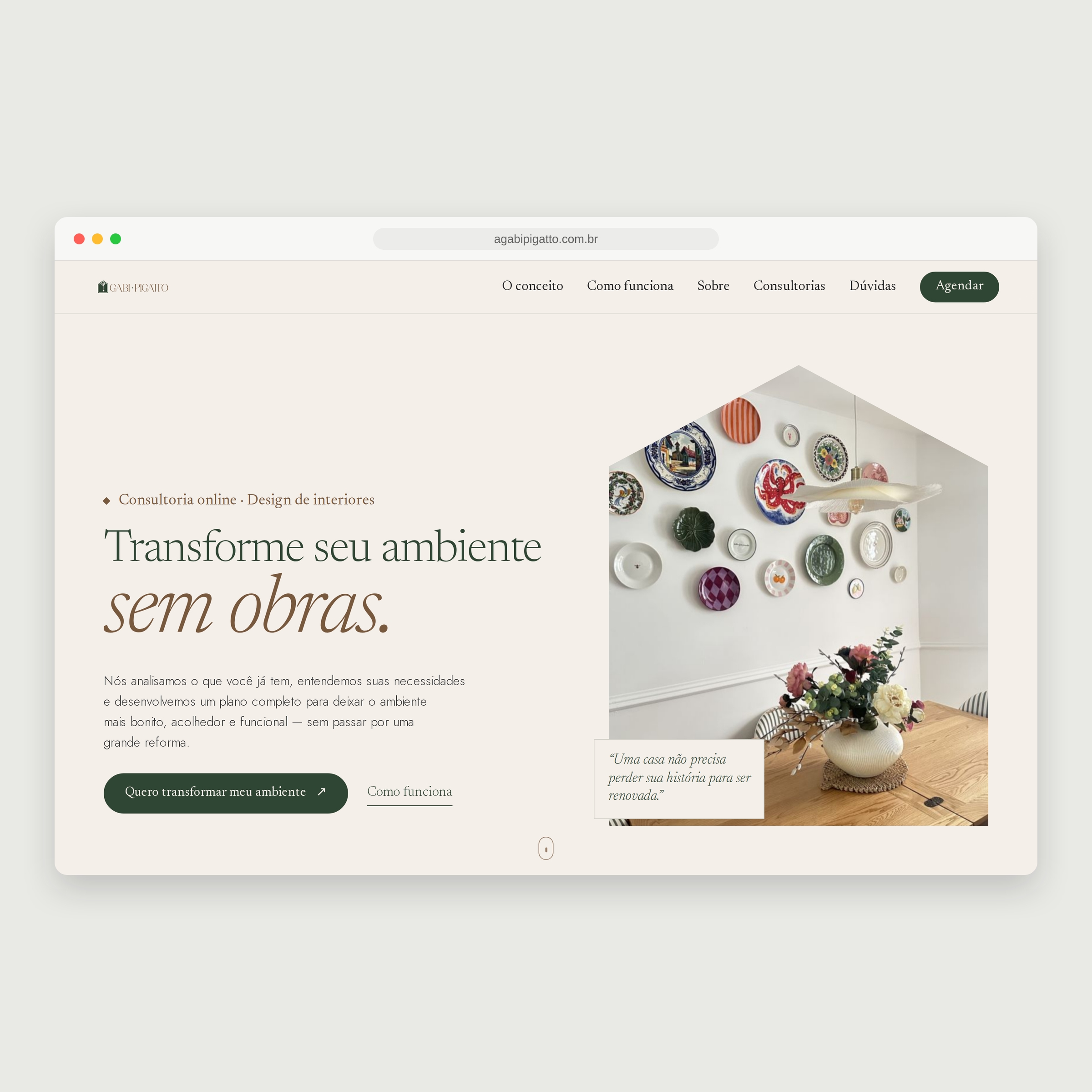 Promessa principal na primeira tela da landing page Gabi Pigatto