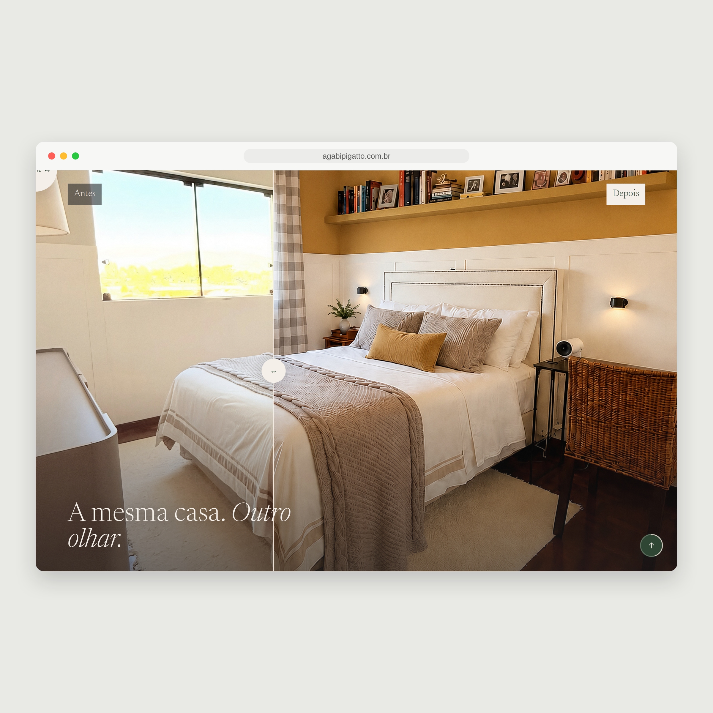 Antes e depois de um ambiente na landing page Gabi Pigatto