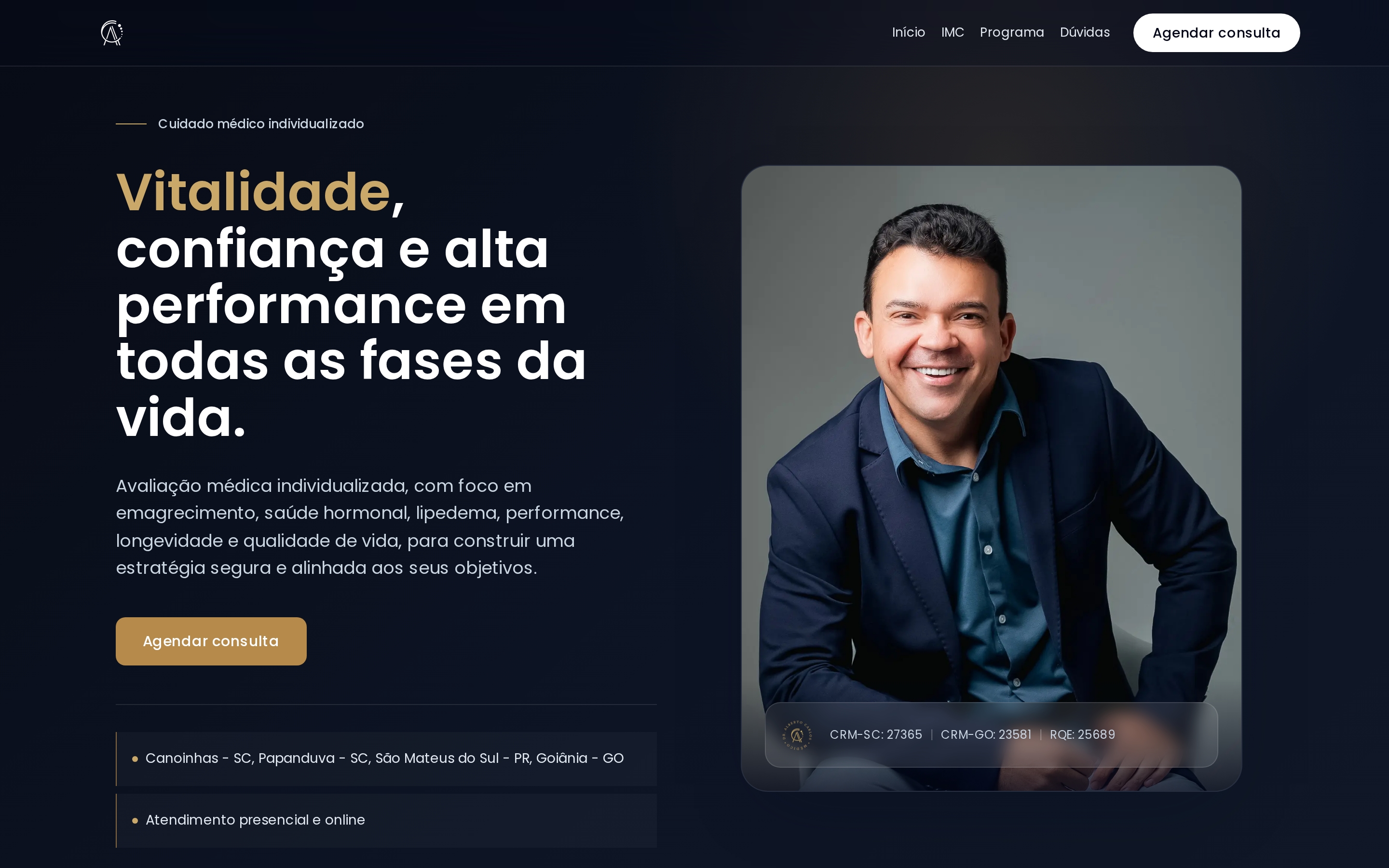 Primeira tela do site de Dr. Alberto Carlos