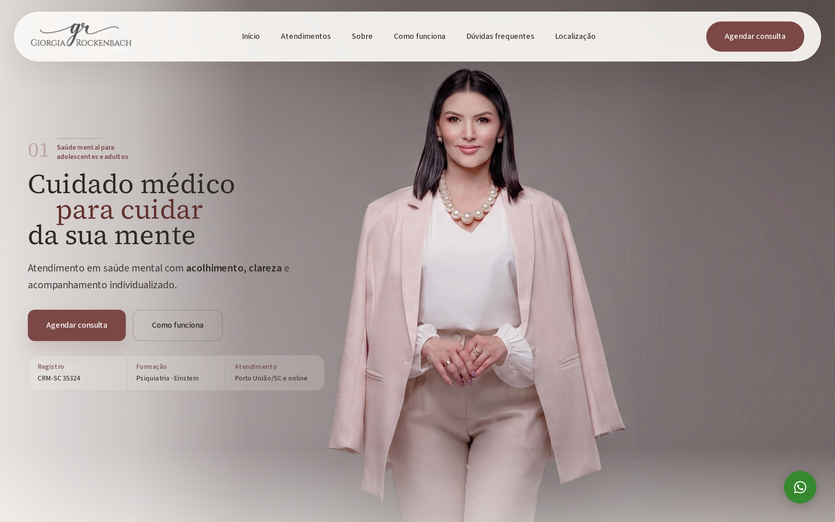 Primeira tela do site de Dra. Giorgia Rockenbach