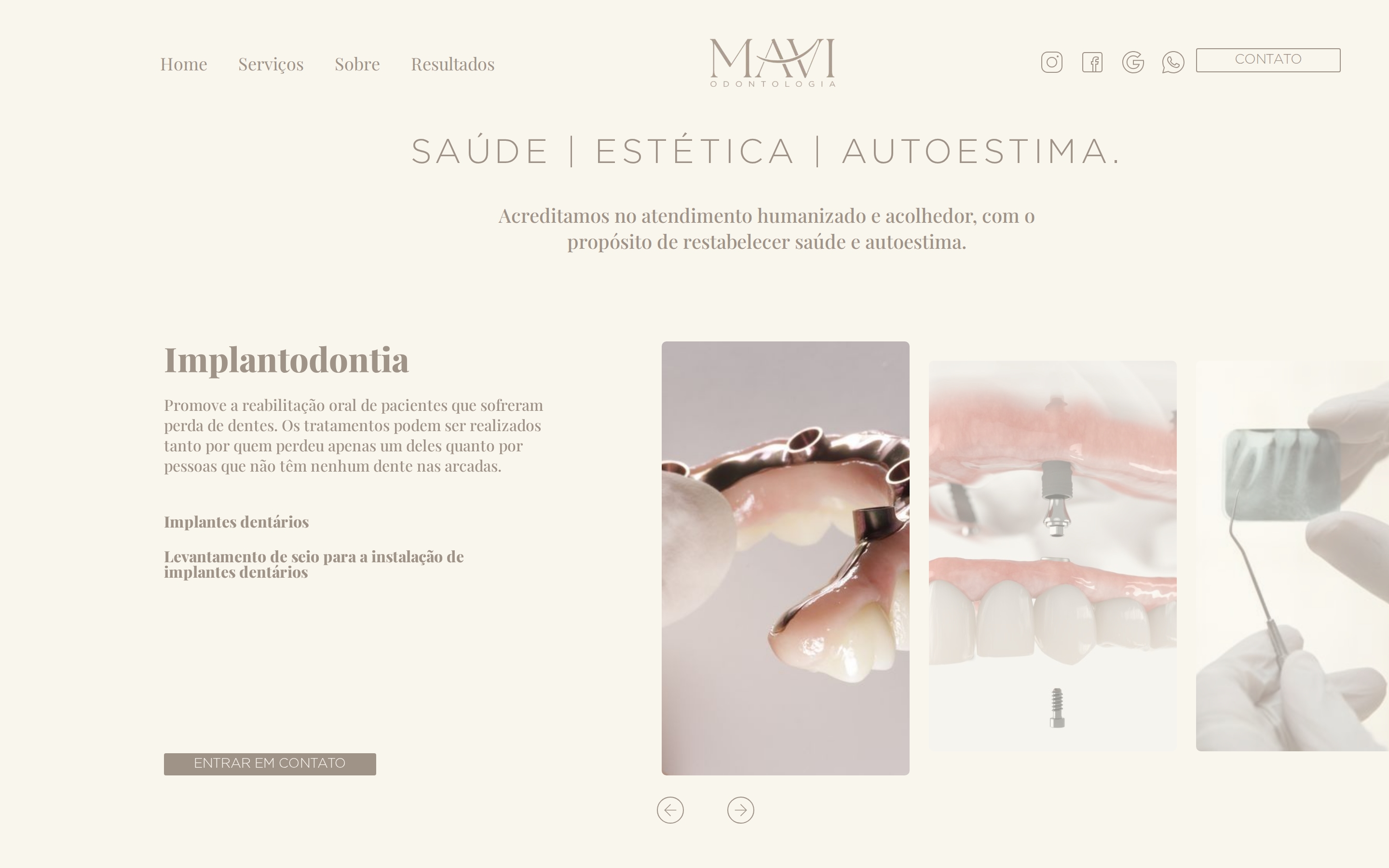 Primeira tela do site de Mavi Odontologia